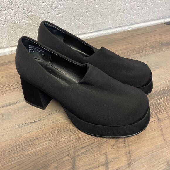 VTG 90’s Prima Royale Black Fabric Chunky Platform Pumps Heels Women's 6.5M - Picture 2 of 10